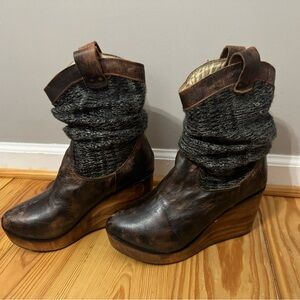 Bed Stu Rustic Brown and Charcoal Wedge Boots